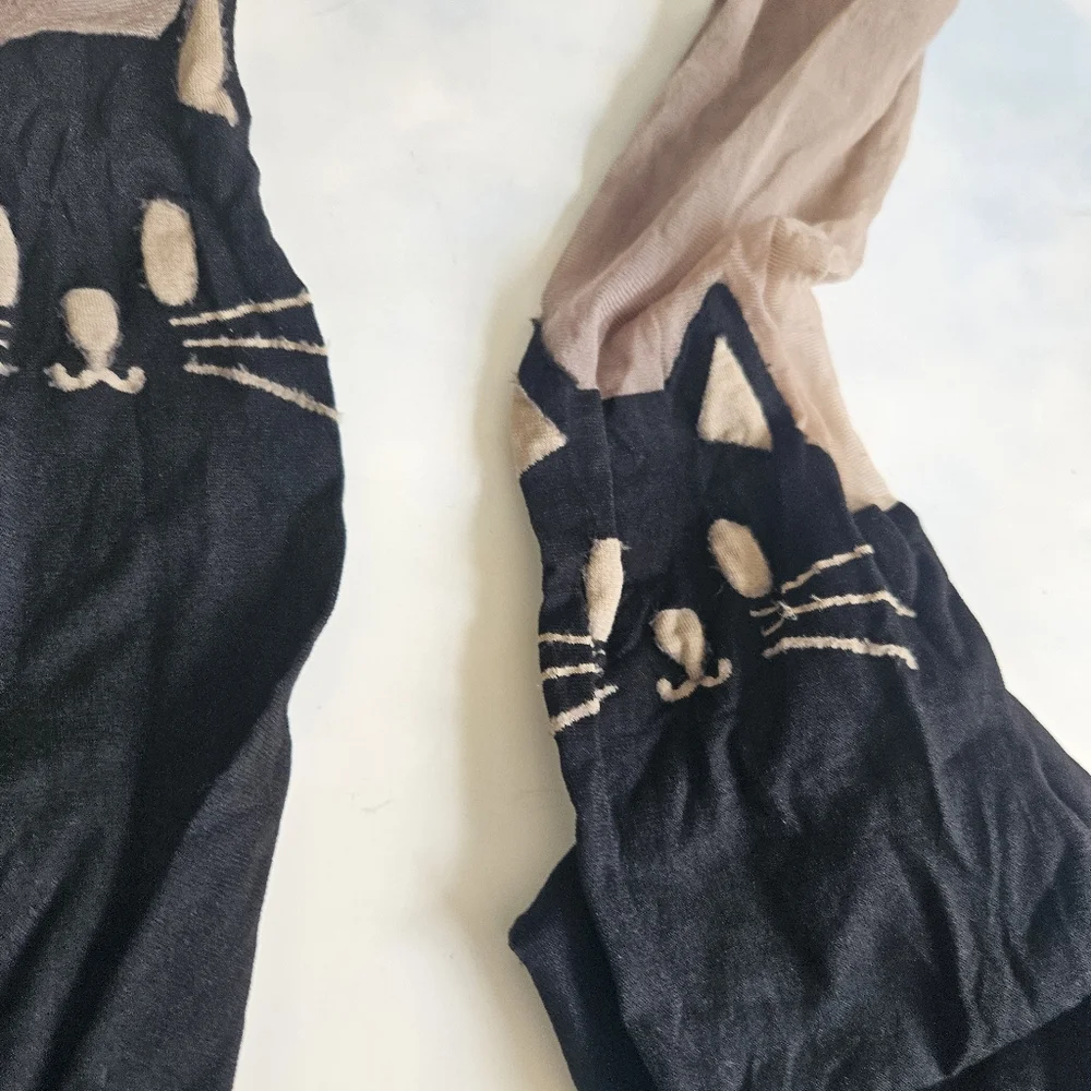Black & Tan Skin Tone Cat Face Print Stockings Cat Tights